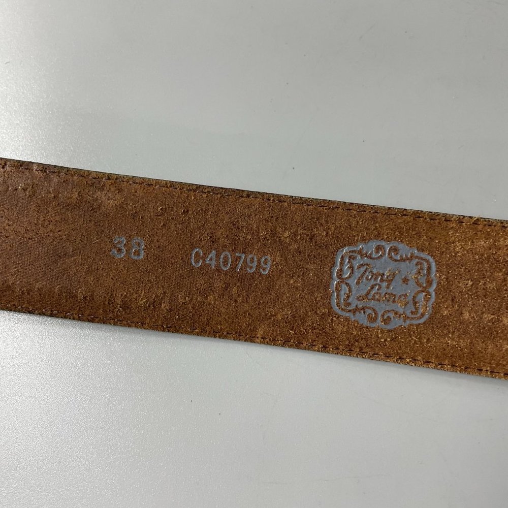 Tony Lama Brown Leather Silver-tone Studded Belt, Size 38 - Picture 9 of 13